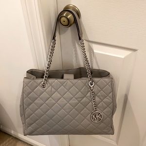 Michael Kors Grey Leather Chain Link Shoulder Bag